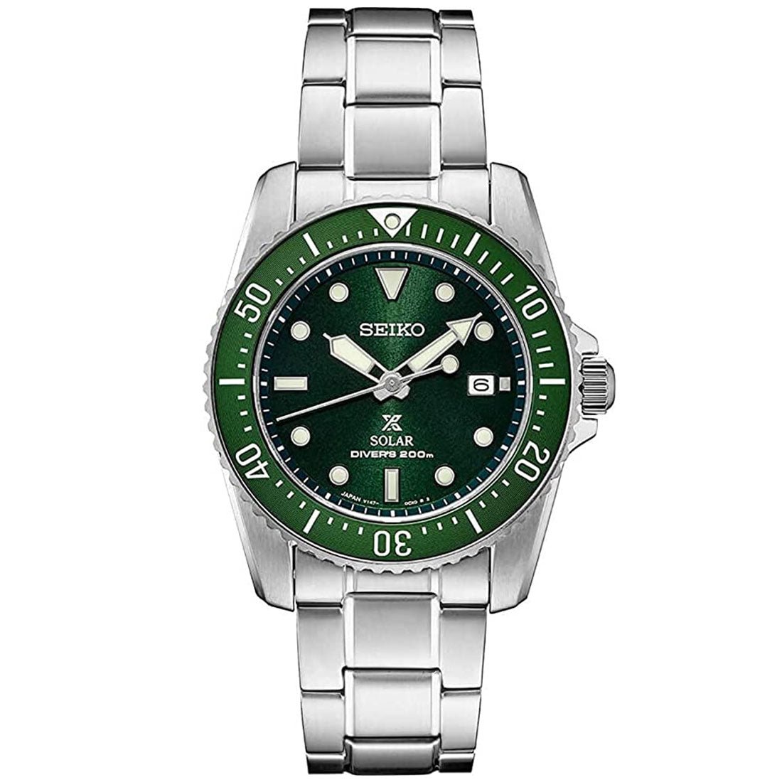 Seiko Prospex Solar SNE583P1 SNE583 SNE583P Green Dial Divers Watch -Seiko