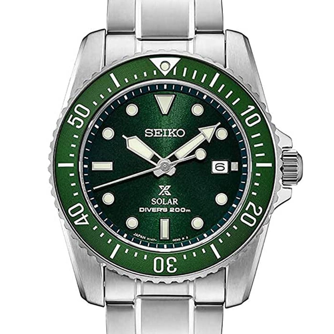 Seiko Prospex Solar SNE583P1 SNE583 SNE583P Green Dial Divers Watch -Seiko