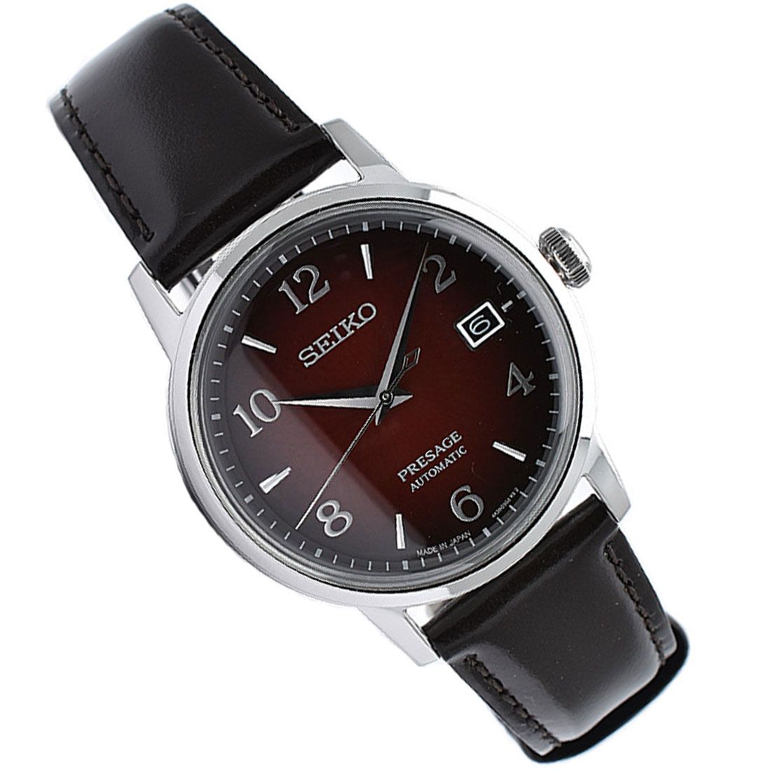 Seiko SARY163 Presage JDM Cocktail Time Maroon Dial Leather Watch -Seiko