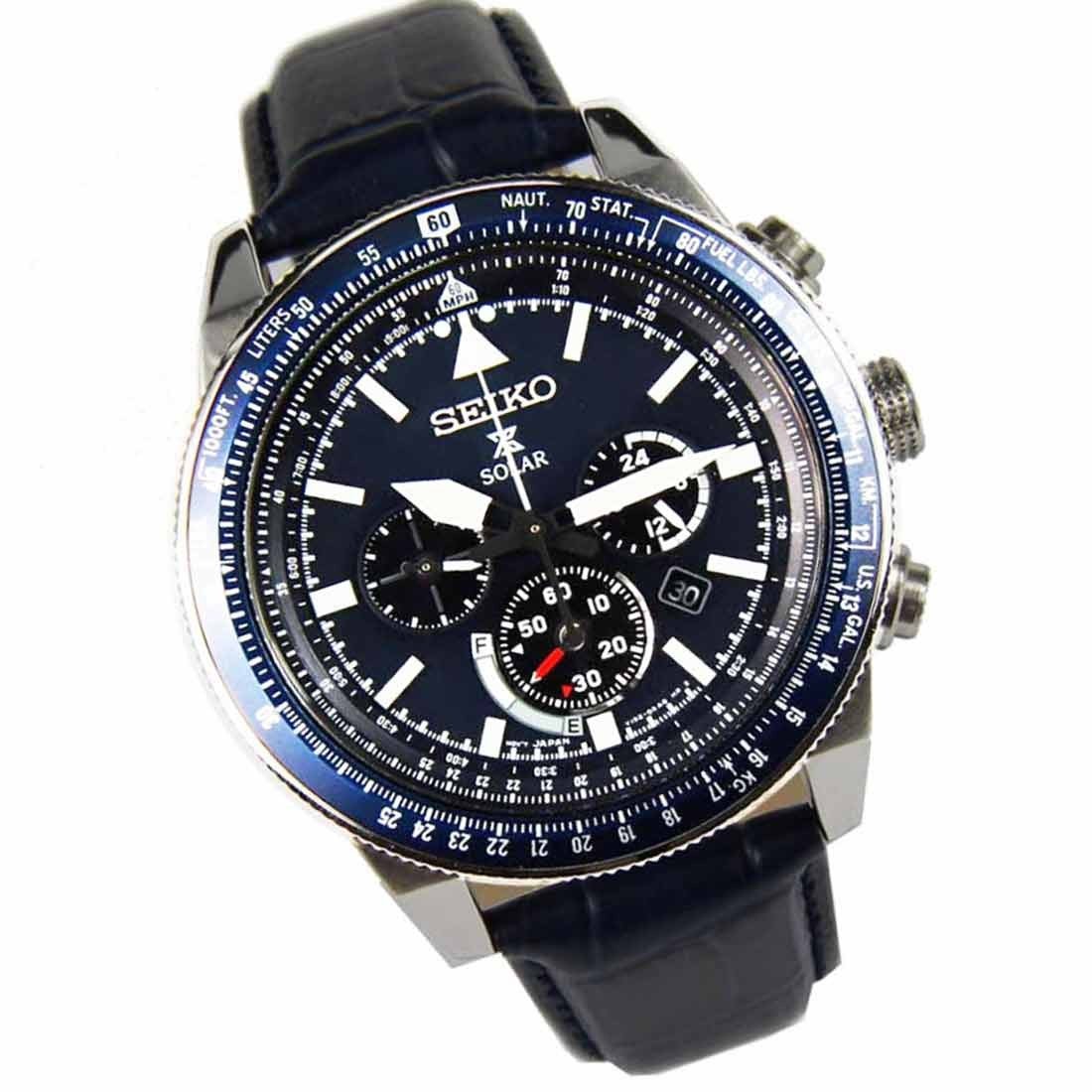 Seiko Solar Prospex Leather SSC609P1 SSC609 SSC609P Blue Dial Watch -Seiko