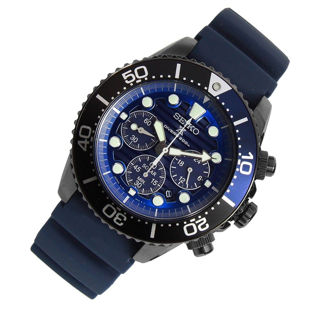 Seiko Solar Prospex SBDL057 Blue Rubber Chronograph Diving Watch -Seiko
