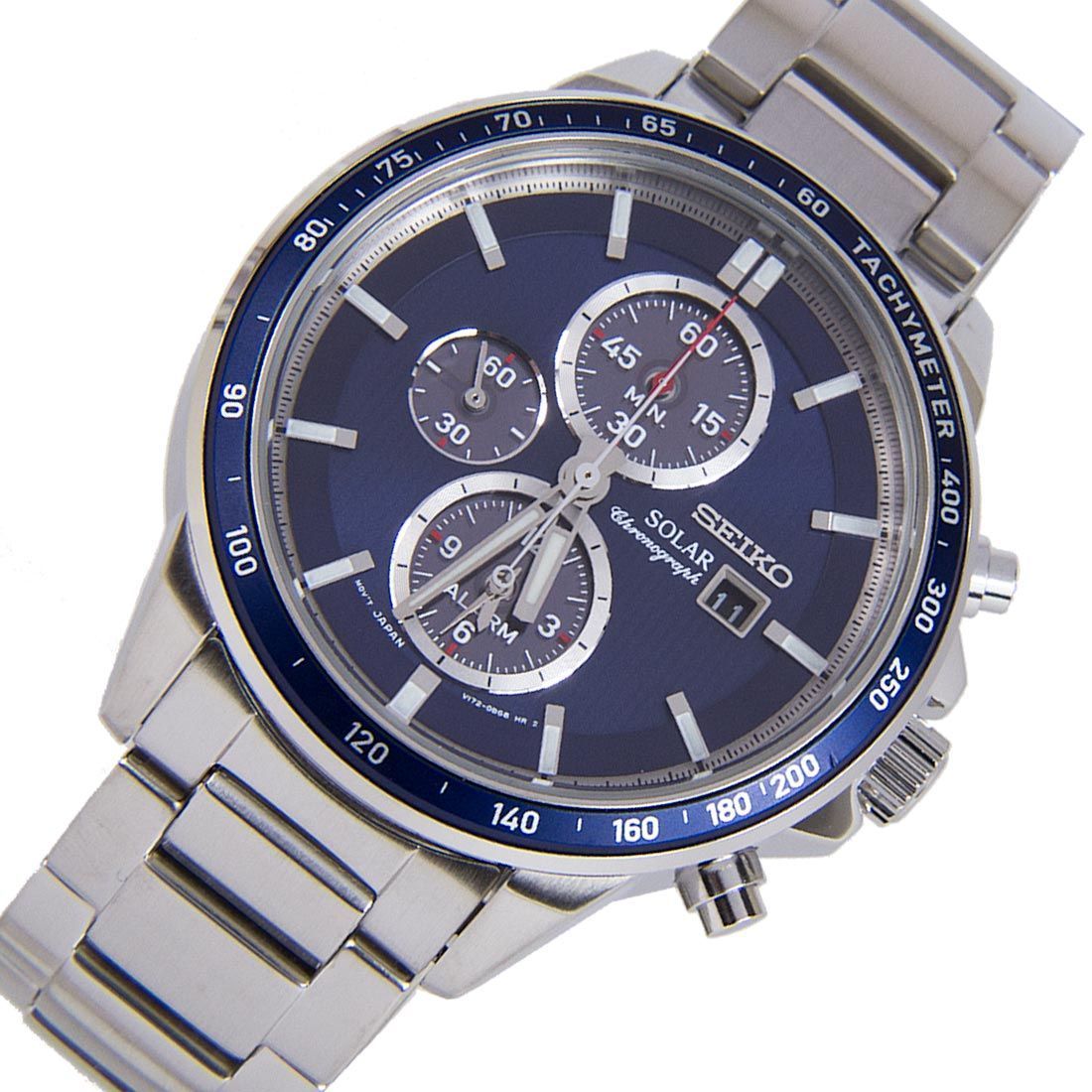 Seiko Solar SSC431P1 SSC431 Blue Dial Chronograph Alarm Watch -Seiko