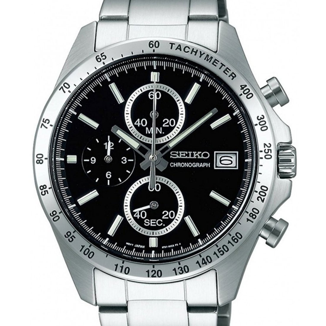 Seiko Spirit JDM Selection Chronograph SBTR005 Black Dial Quartz Stainless Steel Watch -Seiko