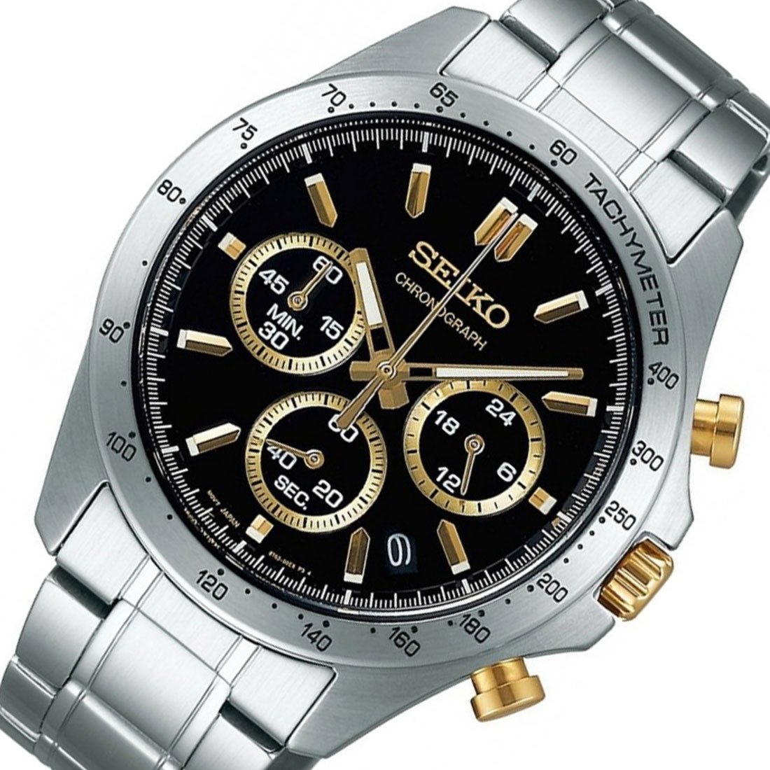 Seiko Spirit JDM Selection SBTR015 Black Gold Dial Chronograph Quartz Mens Watch -Seiko