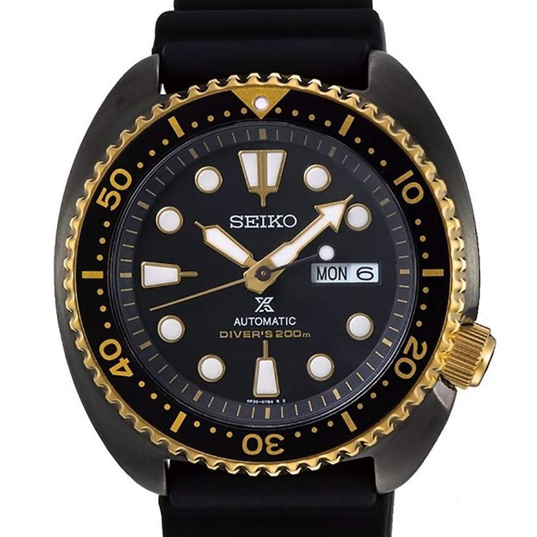 Seiko SRPD46 SRPD46K1 SRPD46K Black Gold Turtle Diving Prospex Watch -Seiko