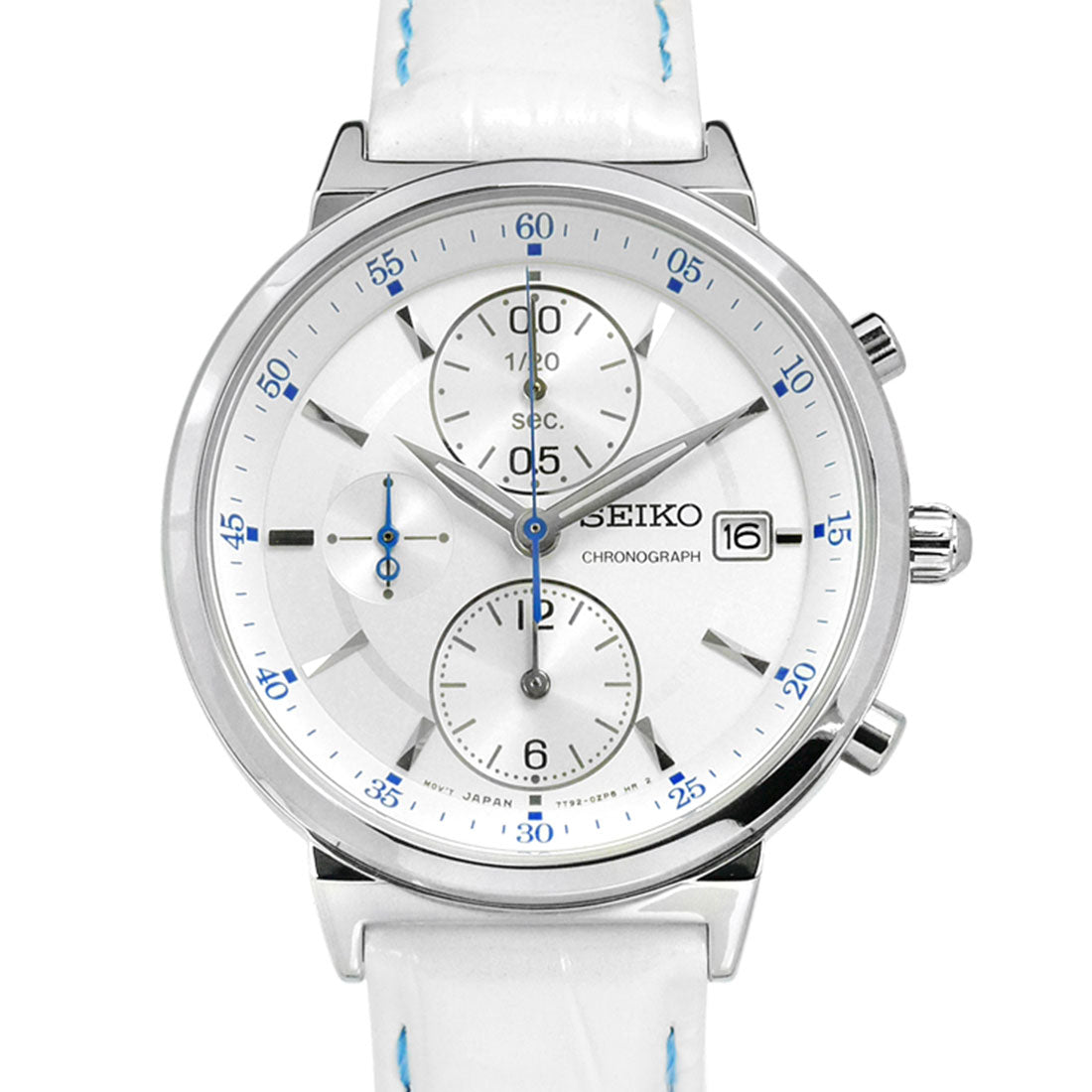 Seiko Womens Chronograph SNDV29P1 SNDV29 White Leather Watch -Seiko