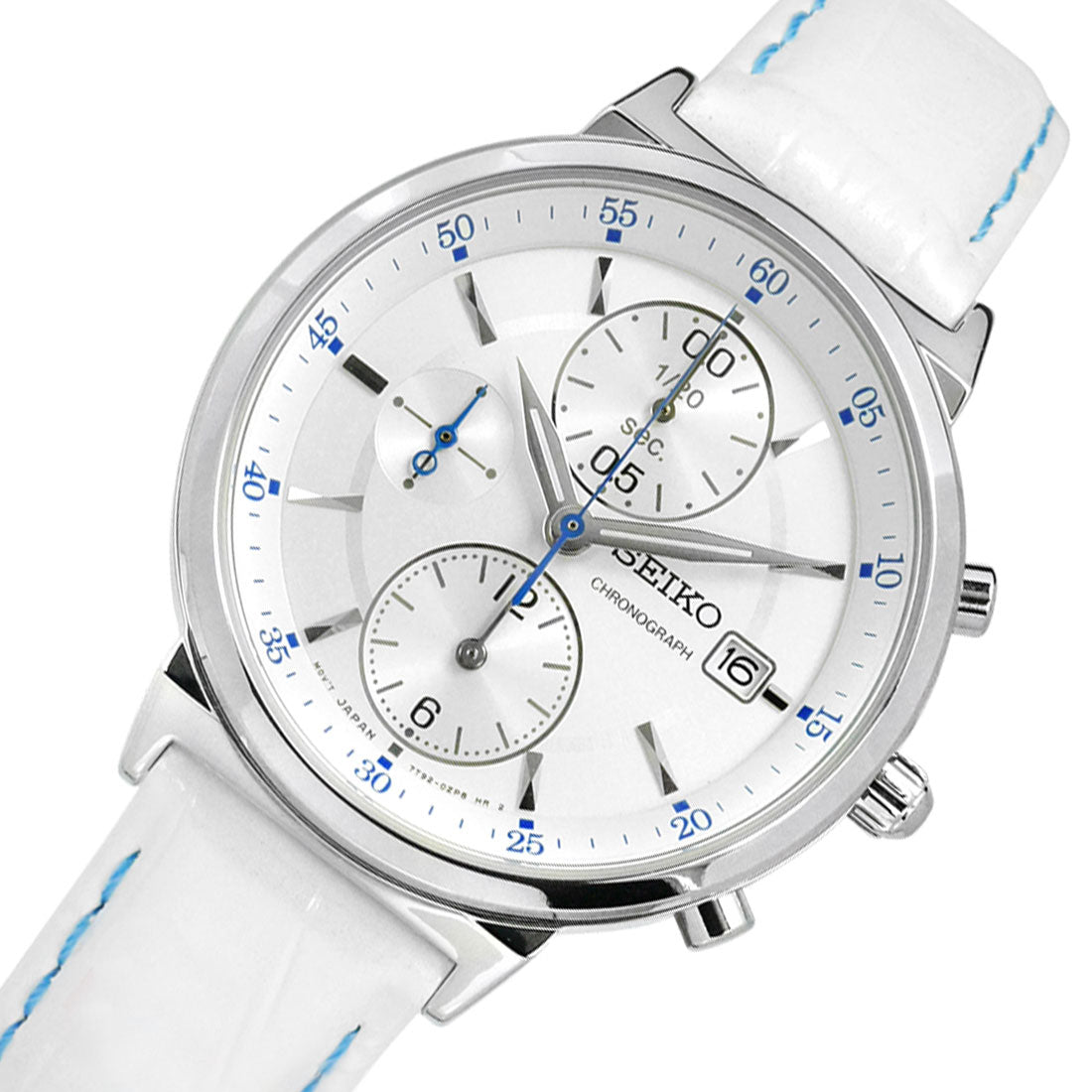 Seiko Womens Chronograph SNDV29P1 SNDV29 White Leather Watch -Seiko