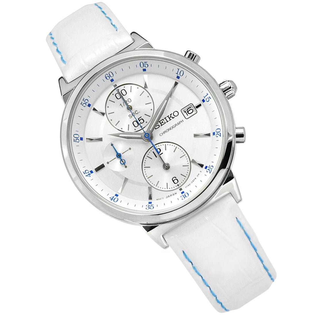 Seiko Womens Chronograph SNDV29P1 SNDV29 White Leather Watch -Seiko