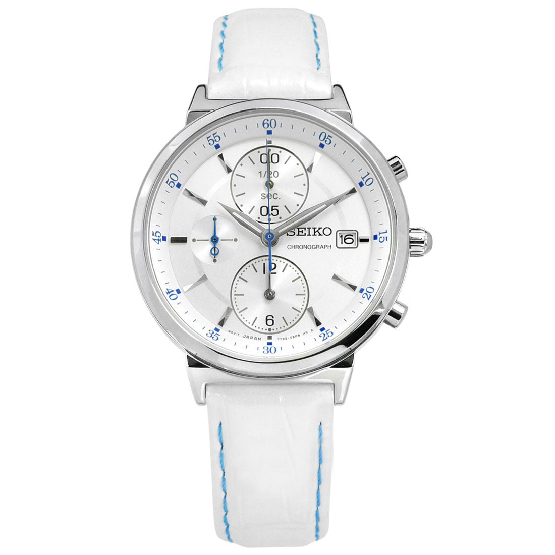 Seiko Womens Chronograph SNDV29P1 SNDV29 White Leather Watch -Seiko
