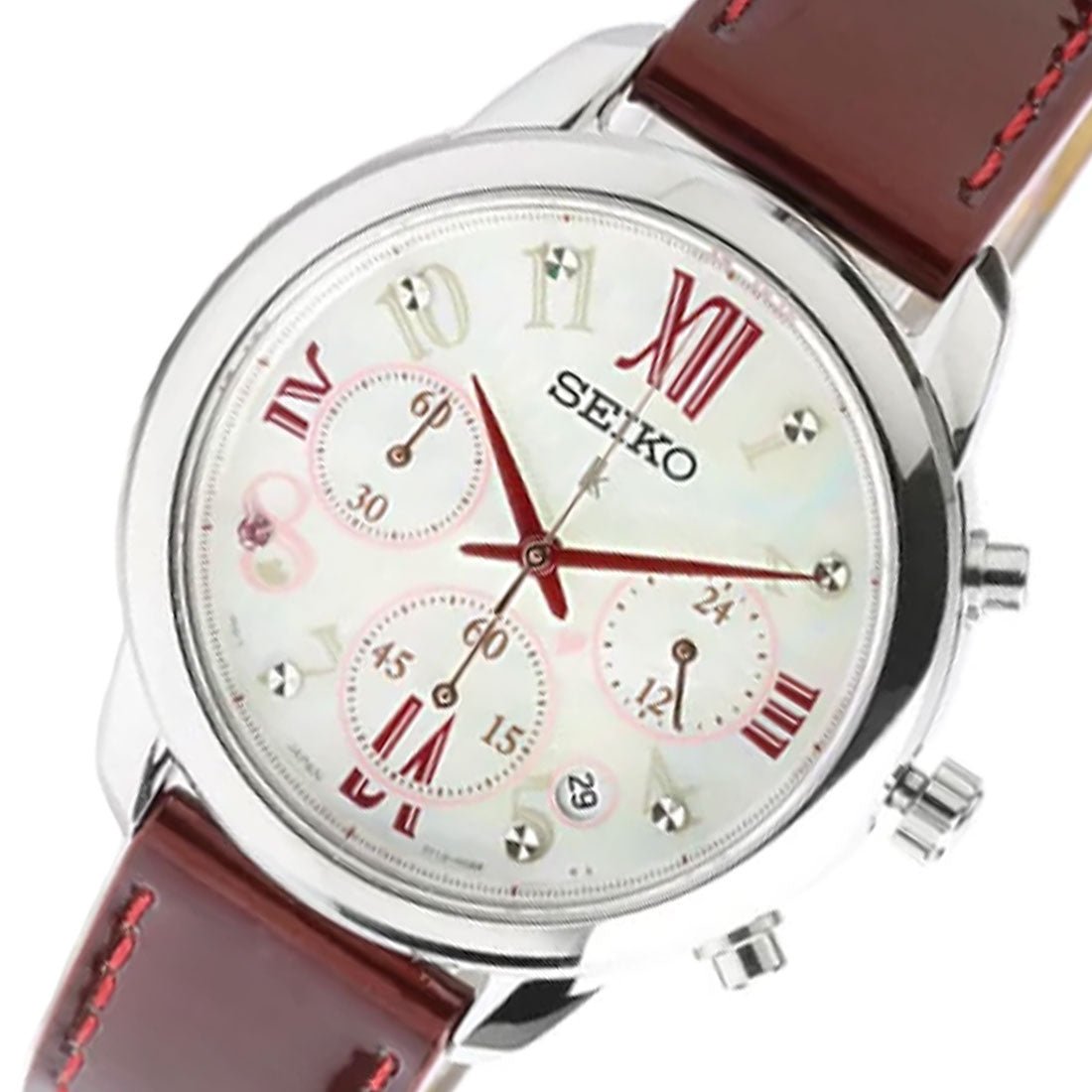 Seiko Womens Lukia Quartz SRWZ81P1 SRWZ81 SRWZ81P Red Leather Fashion Watch -Seiko