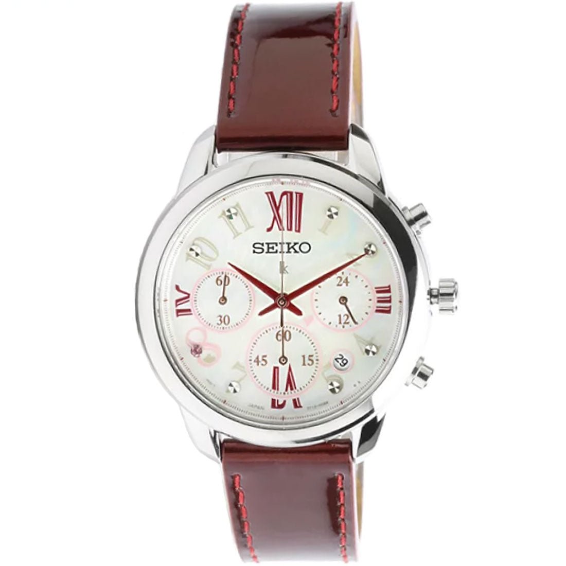Seiko Womens Lukia Quartz SRWZ81P1 SRWZ81 SRWZ81P Red Leather Fashion Watch -Seiko