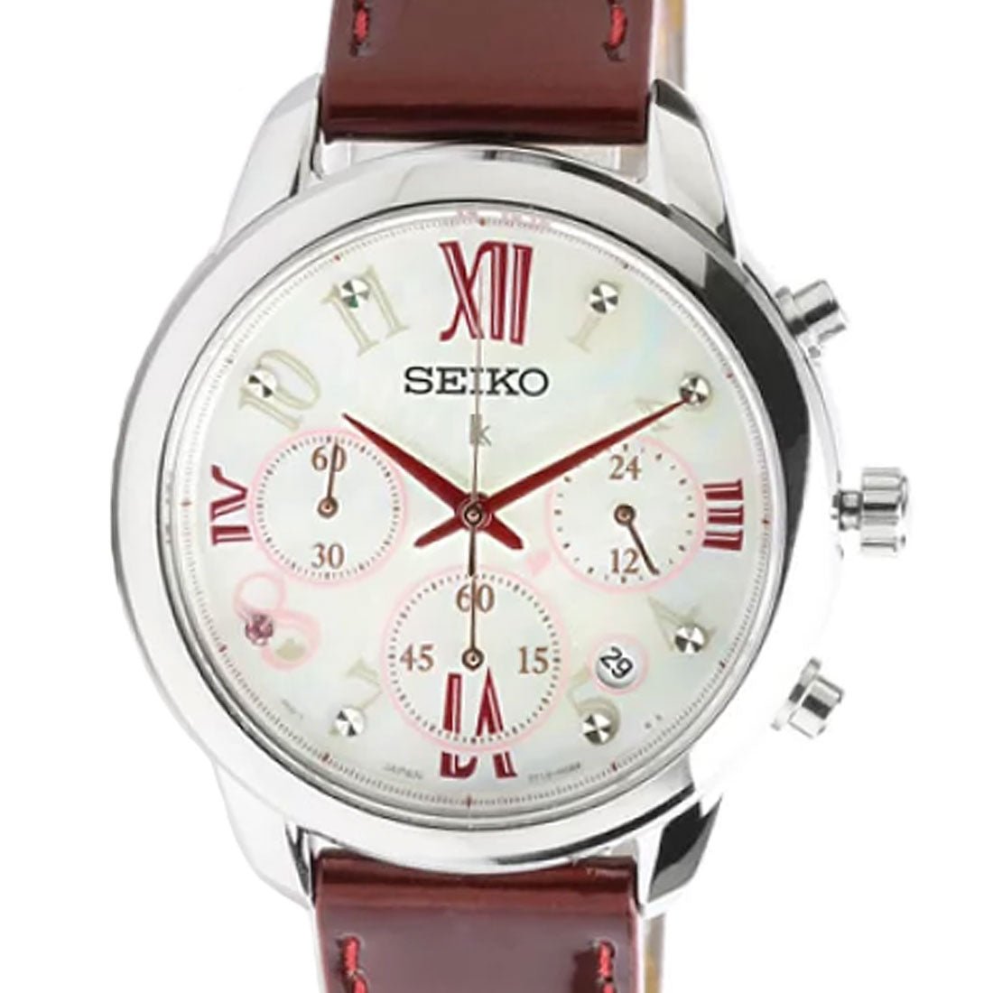 Seiko Womens Lukia Quartz SRWZ81P1 SRWZ81 SRWZ81P Red Leather Fashion Watch -Seiko