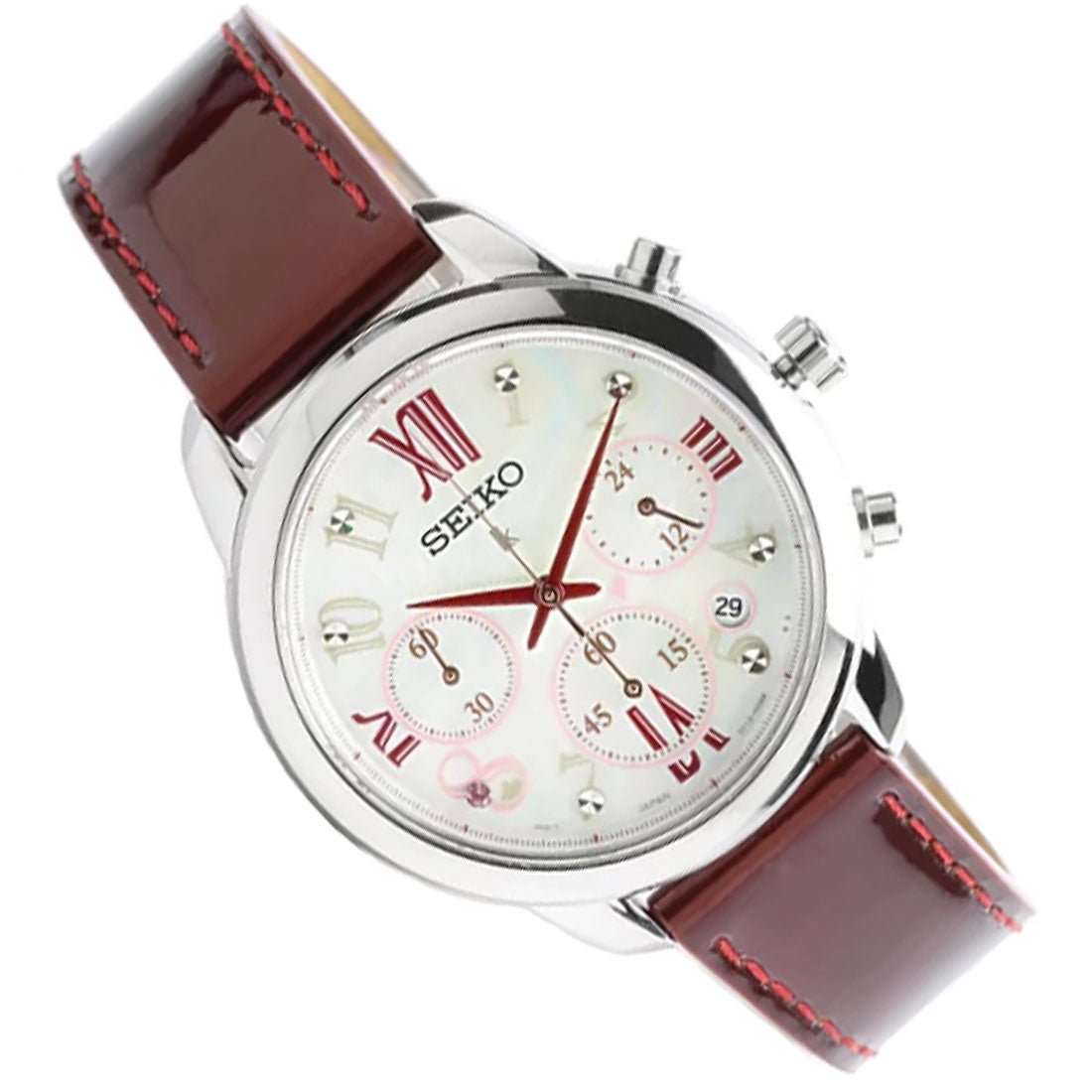 Seiko Womens Lukia Quartz SRWZ81P1 SRWZ81 SRWZ81P Red Leather Fashion Watch -Seiko