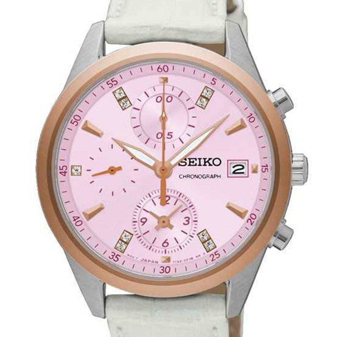 Seiko Womens SNDV50P1 SNDV50 Chronograph Pink Dial Leather Watch -Seiko