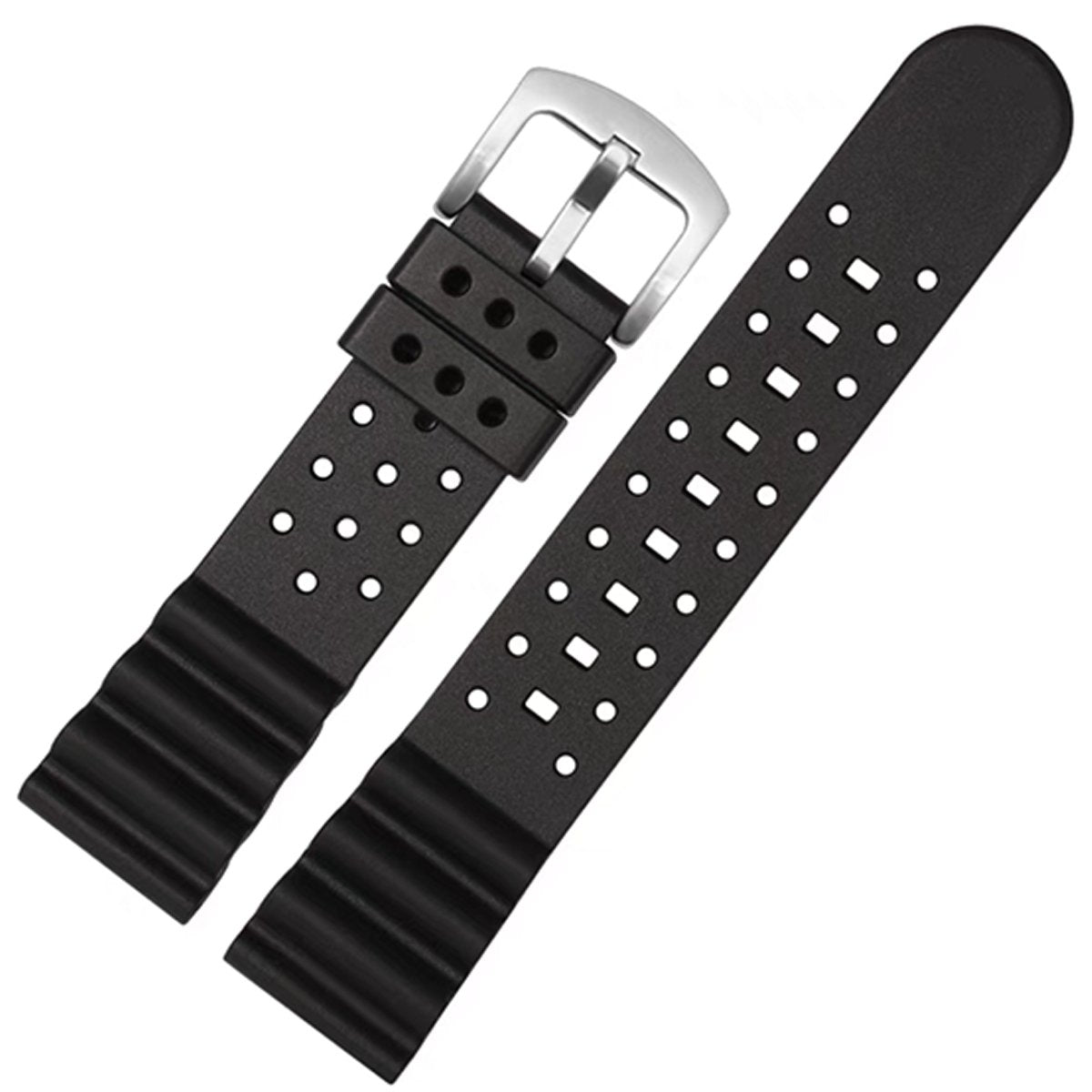 Laser Dice Quick-Release FKM Rubber Strap Black Silver Pin Buckle -StrapSeeker