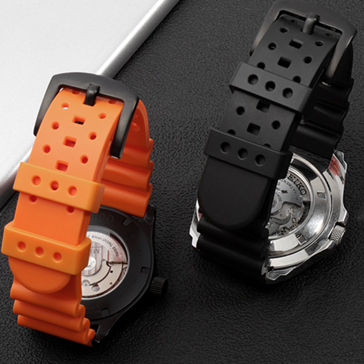 Laser Dice Quick-Release FKM Rubber Strap Blue Silver Pin Buckle -StrapSeeker