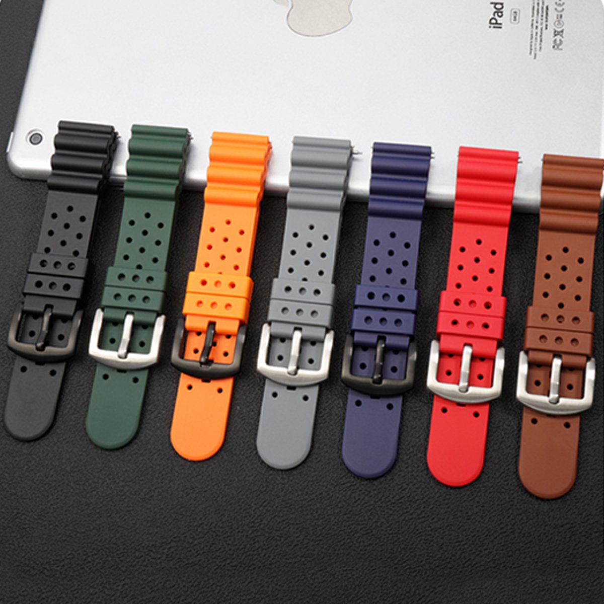Laser Dice Quick-Release FKM Rubber Strap Brown Silver Pin Buckle -StrapSeeker