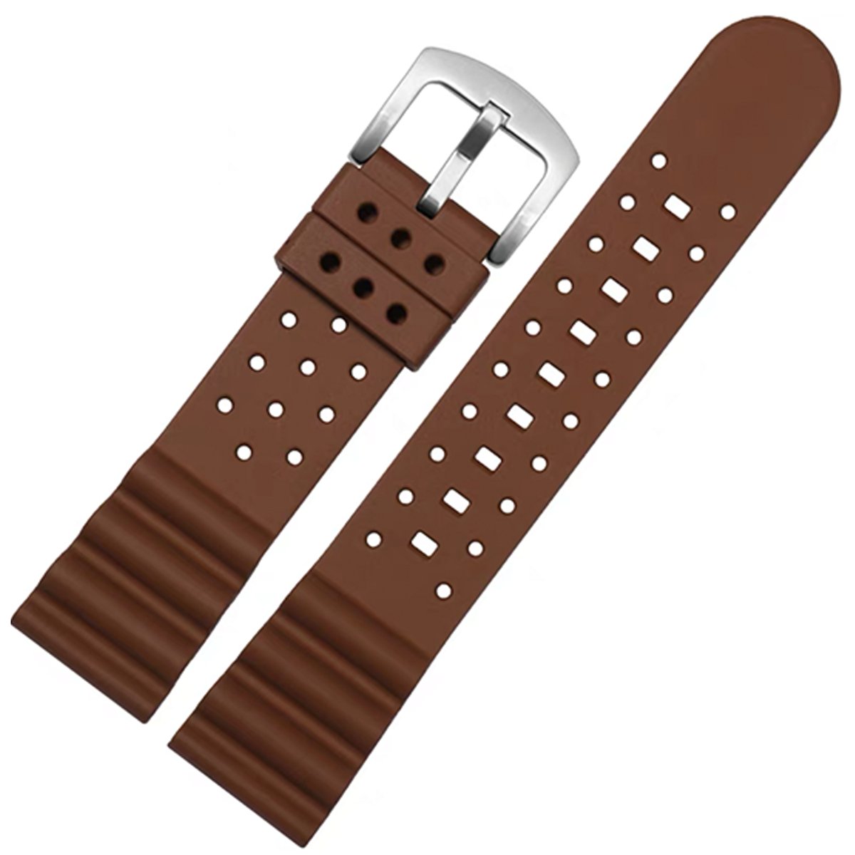 Laser Dice Quick-Release FKM Rubber Strap Brown Silver Pin Buckle -StrapSeeker