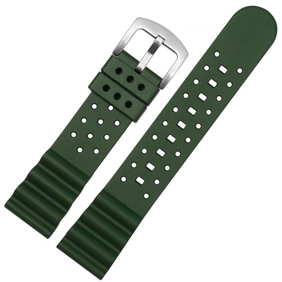 Laser Dice Quick-Release FKM Rubber Strap Green Silver Pin Buckle -StrapSeeker