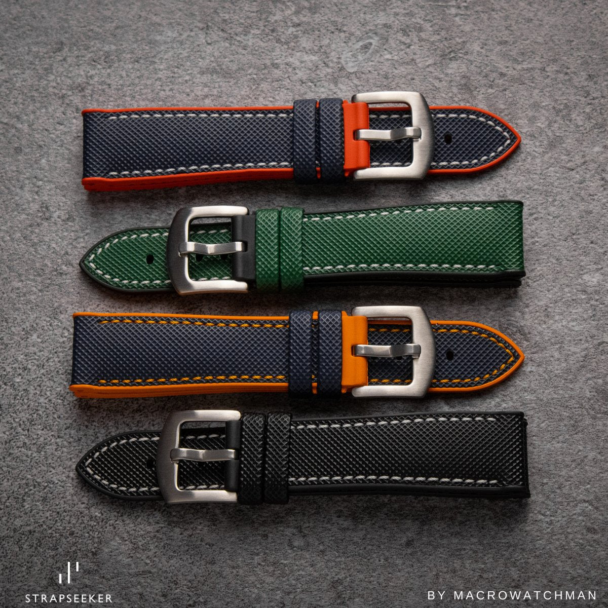 Theo Nylon & FKM Rubber Hybrid Performance Strap Black Nylon Orange Stitch / Orange FKM Rubber