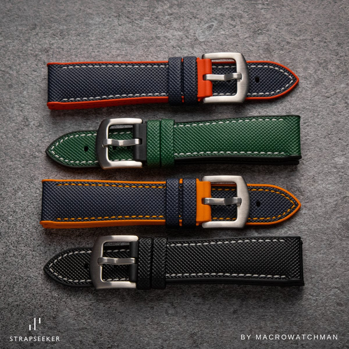 Theo Nylon & FKM Rubber Hybrid Performance Strap Blue Nylon White Stitch / Blue FKM Rubber