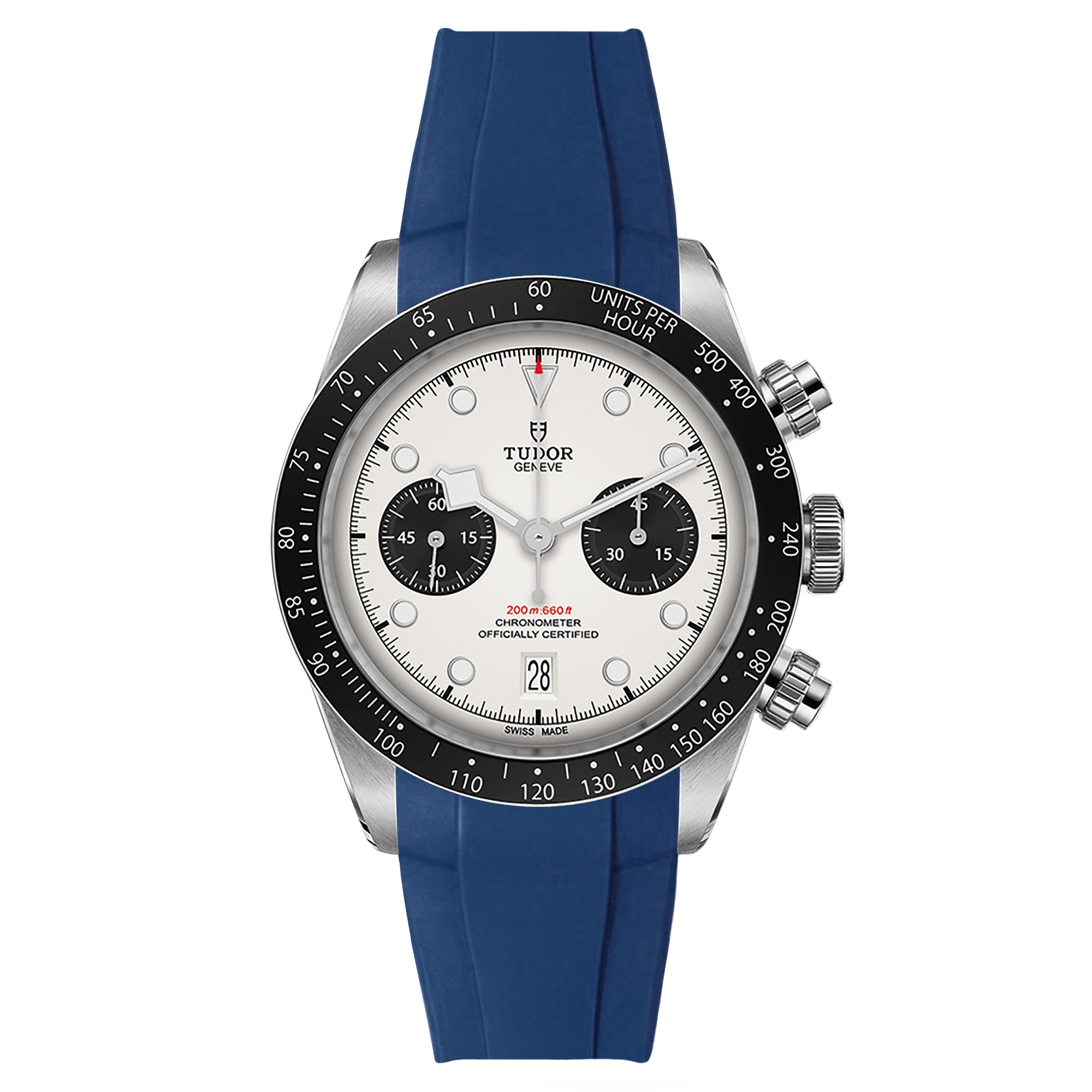 Integrated Curved End FKM Rubber Strap for Tudor Black Bay Blue Chrono 41mm - Blue (2436)