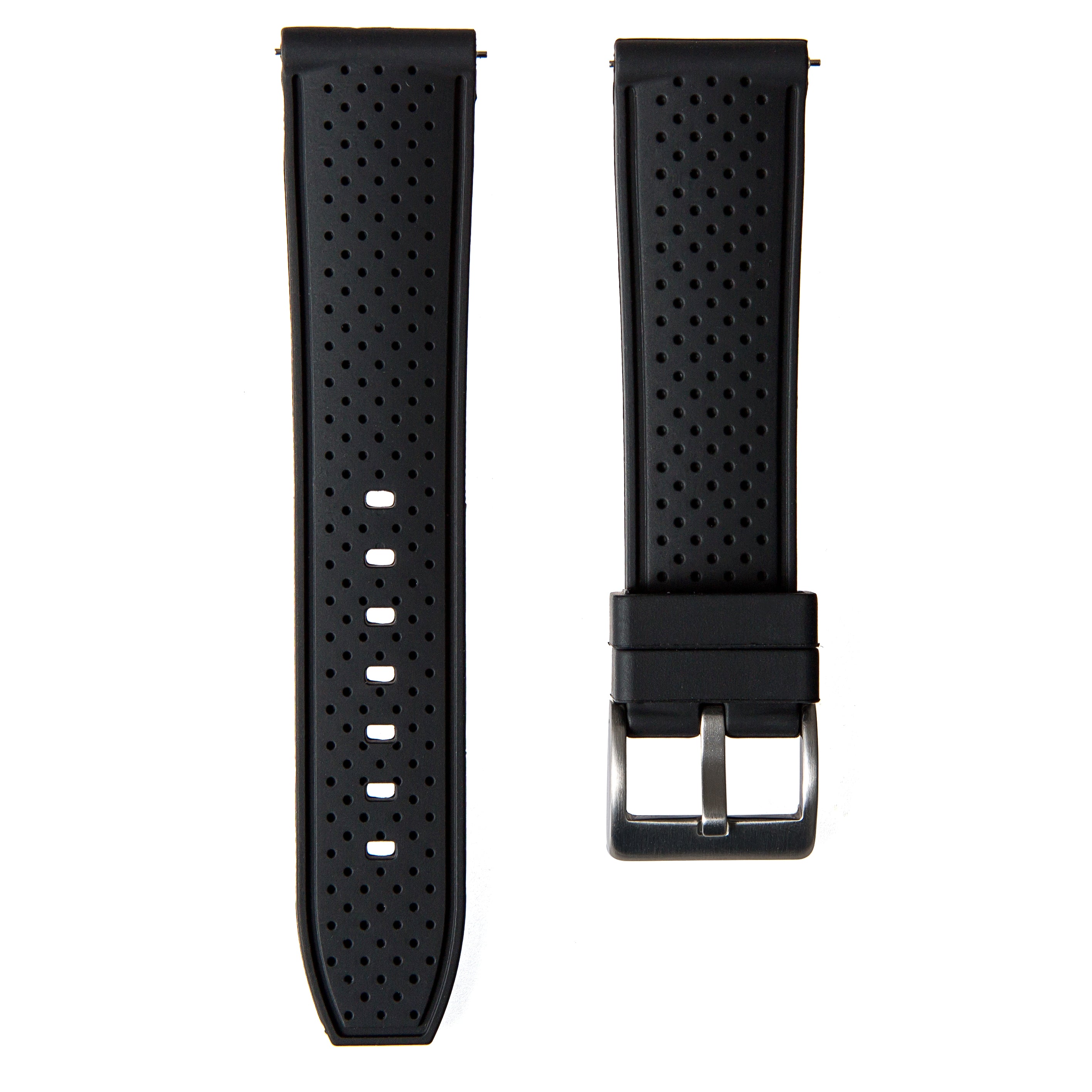 Perforated Stitch Soft Silicone Strap - Quick-Release - Black with No Stitch (2401)