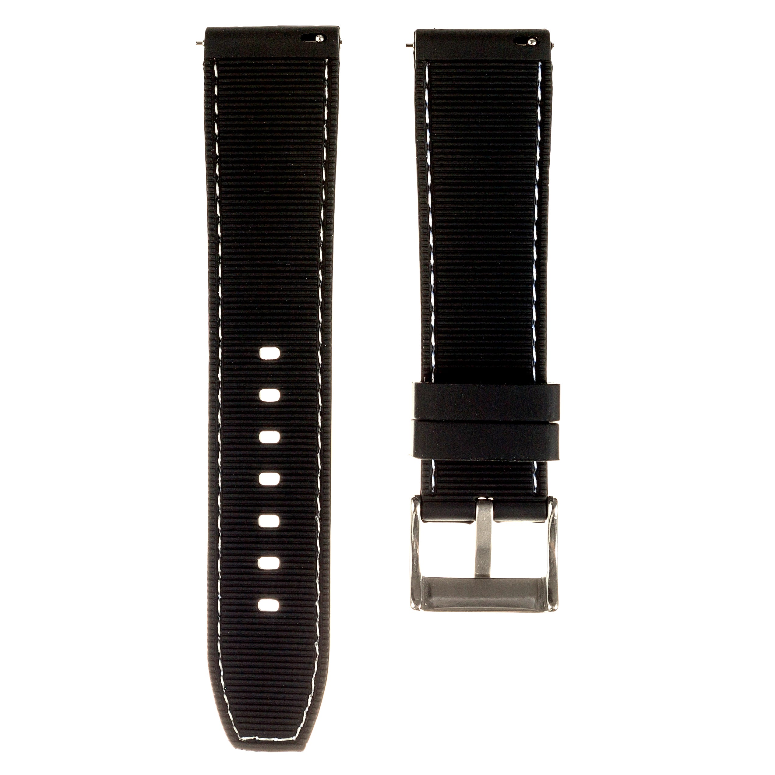 Perforated Stitch Soft Silicone Strap - Quick-Release - Black with White Stitch (2401)