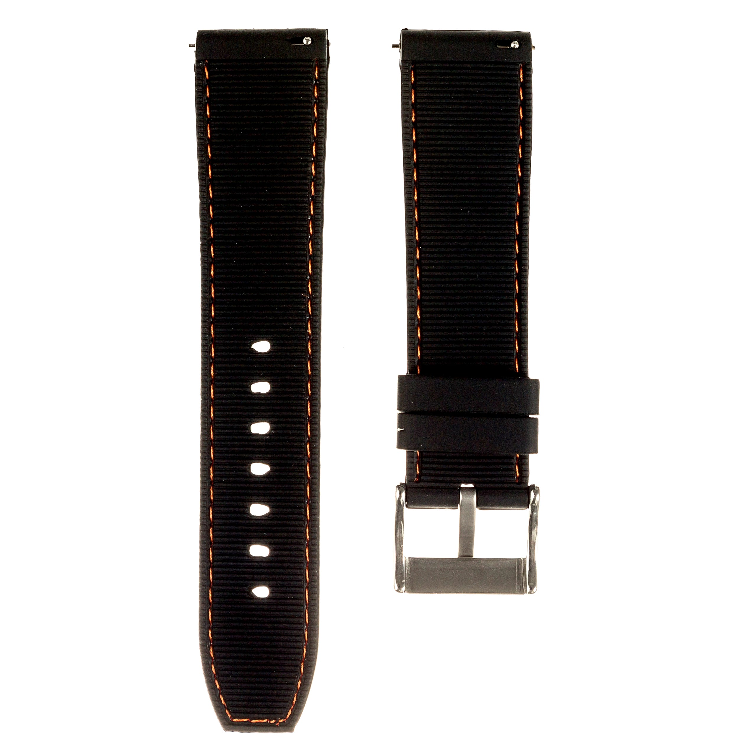 Perforated Stitch Soft Silicone Strap - Quick-Release - Black with Orange Stitch (2401)