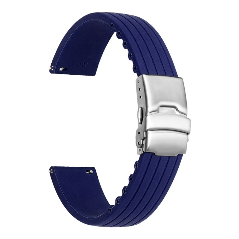 Stripe Cut-to-Length Soft Silicone Strap-Quick Release-Deployment Clasp-Navy (2403)