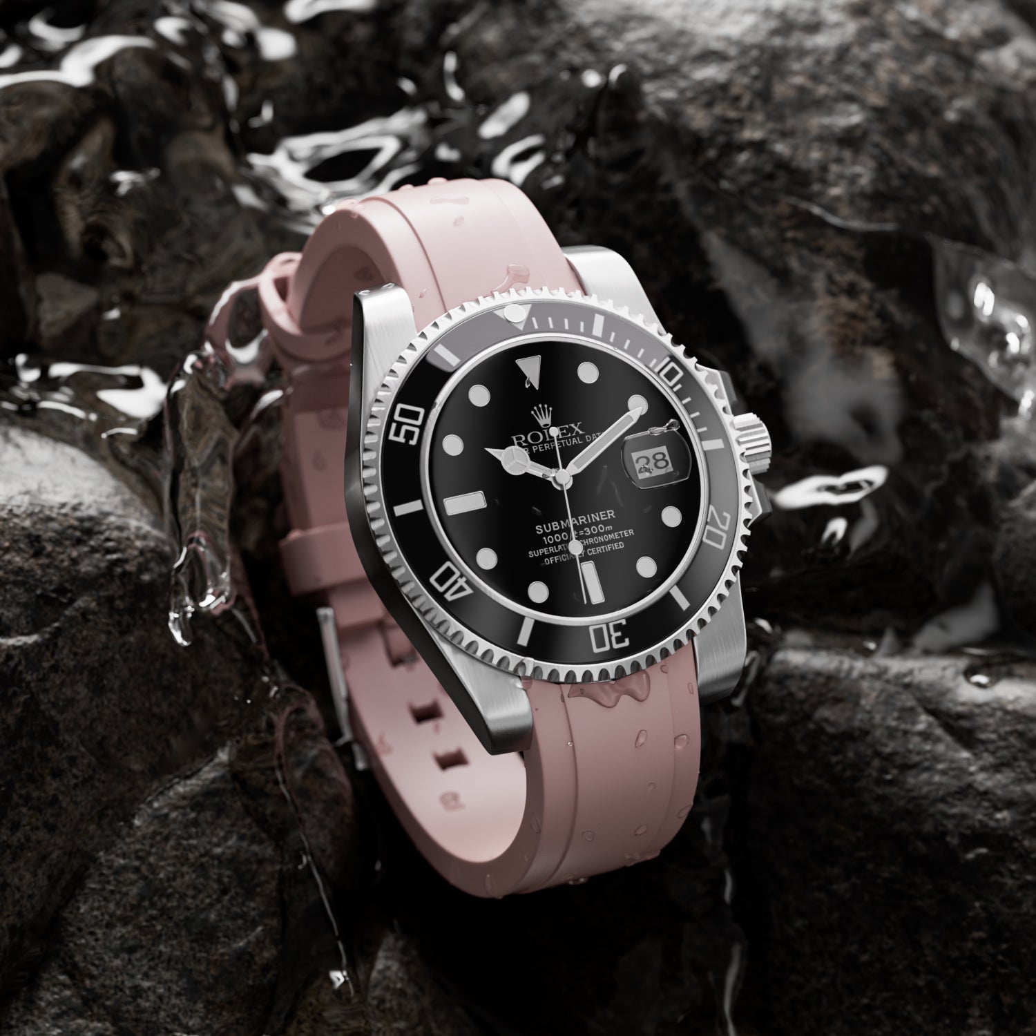 Curved End Soft Silicone Strap -  Compatible with Rolex Submariner - Light Pink (2418)