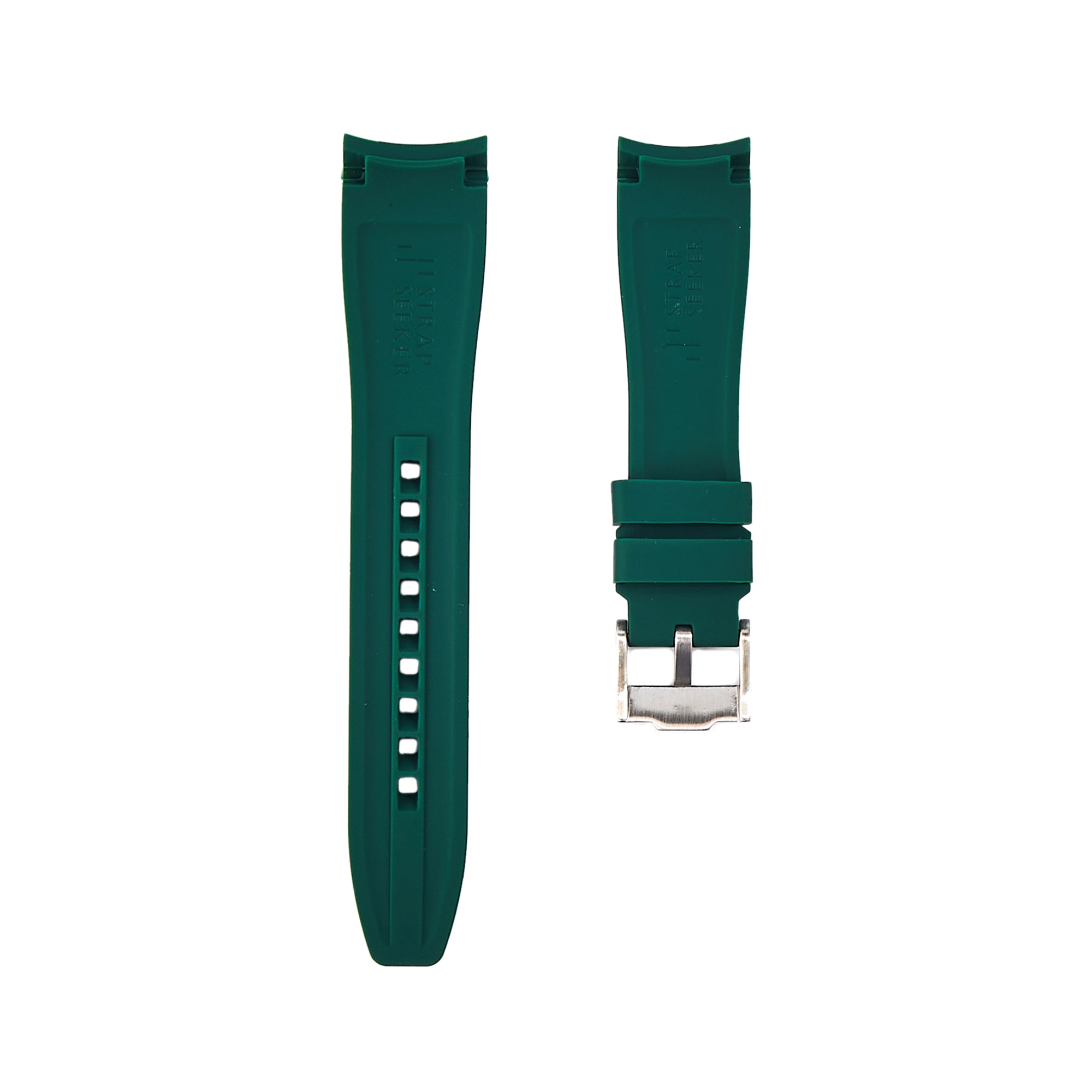 Curved End Soft Silicone Strap - Compatible with Omega Moonwatch - Dark Green