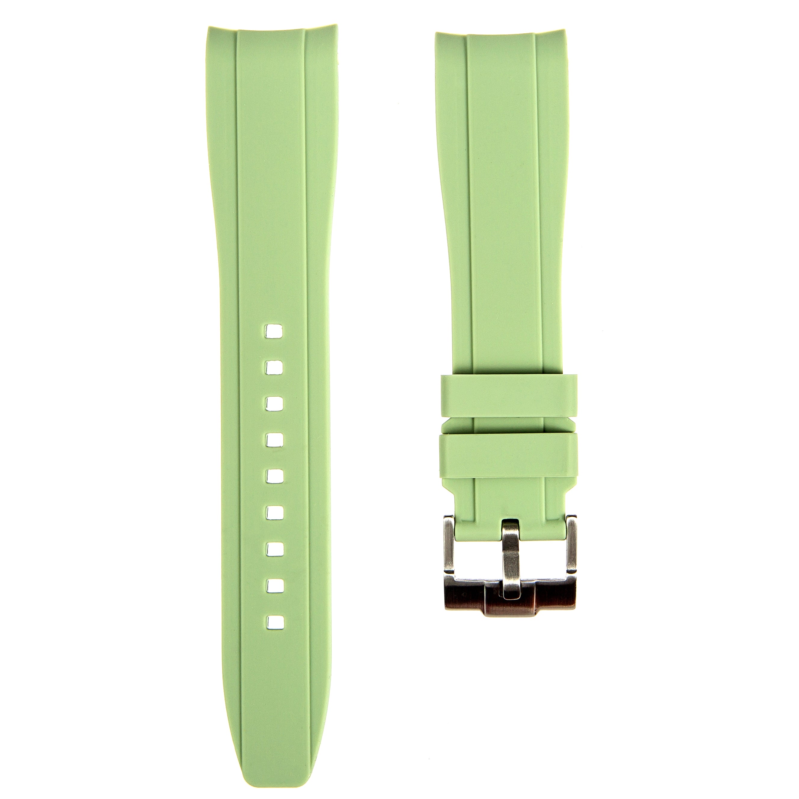 Curved End Soft Silicone Strap - Compatible with Omega Seamaster – Light Green (2418)