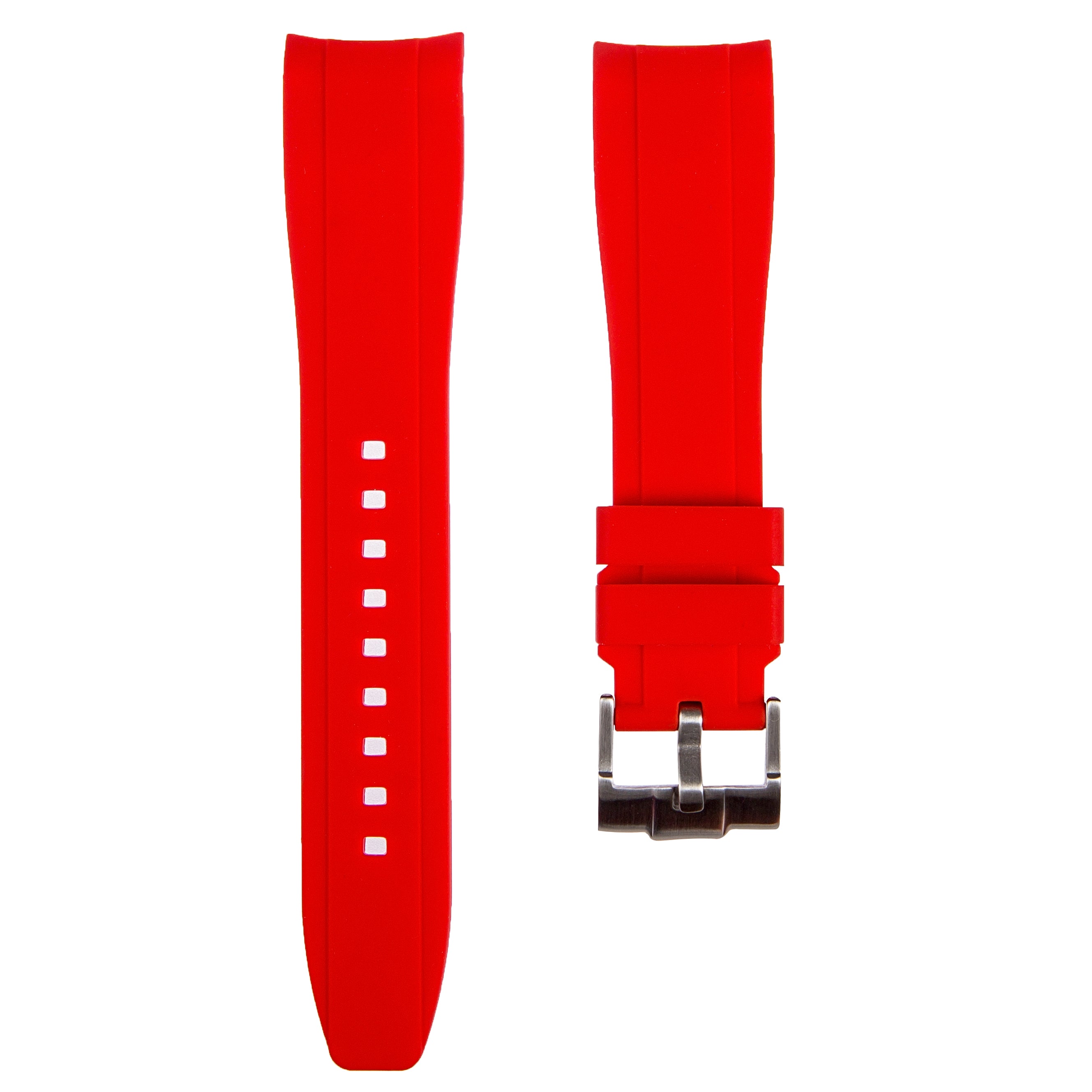 Curved End Soft Silicone Strap - Compatible with Omega Seamaster – Red (2418)