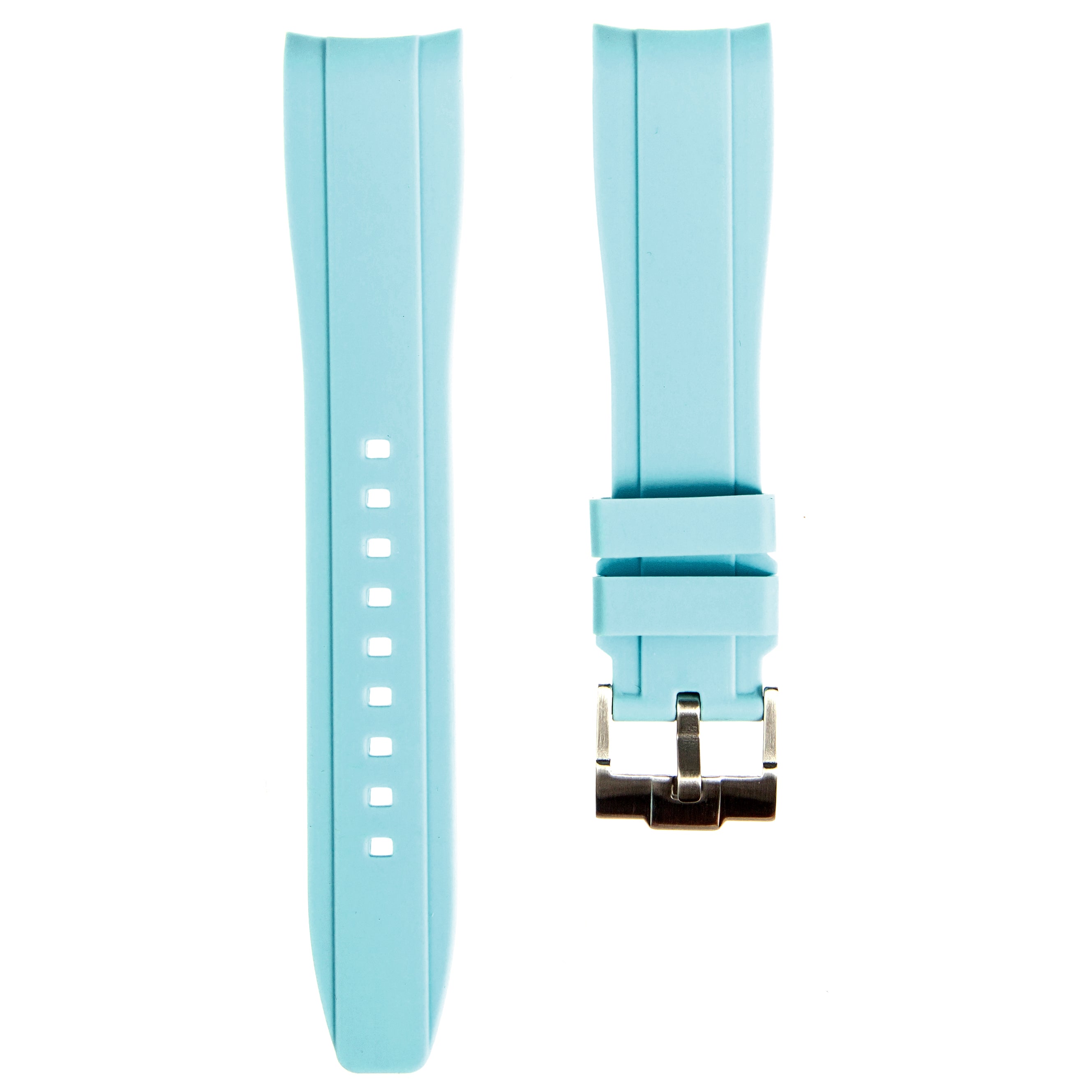 Curved End Soft Silicone Strap - Compatible with Omega Moonwatch - Sea Blue (2418)