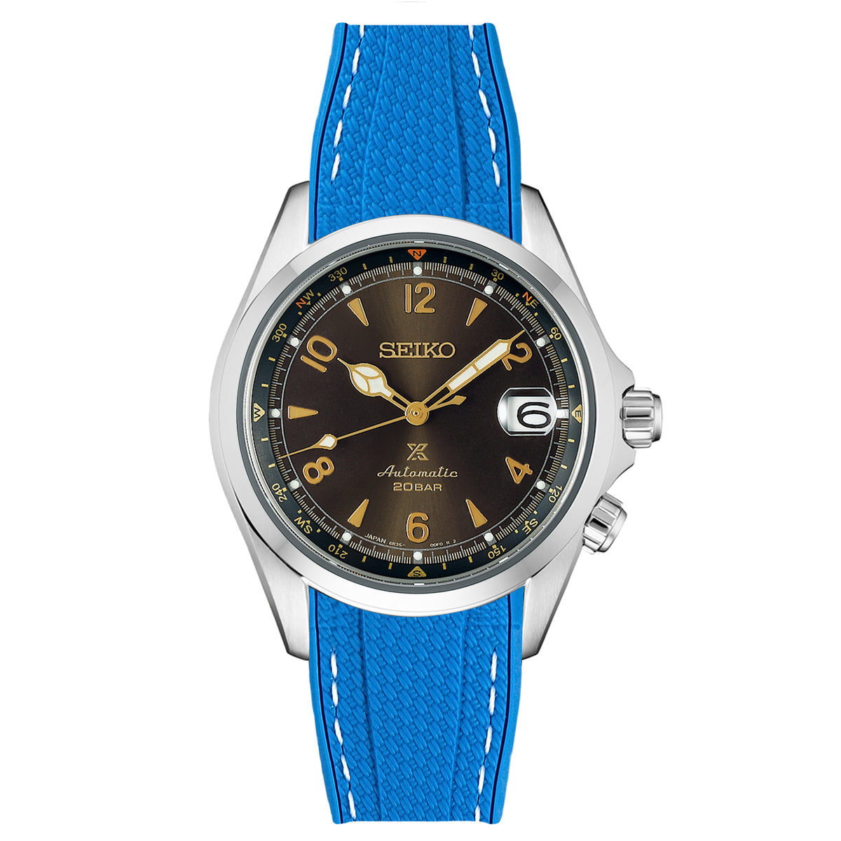 Textured Curved End Rubber Strap for Seiko Alpinist Azure (2405