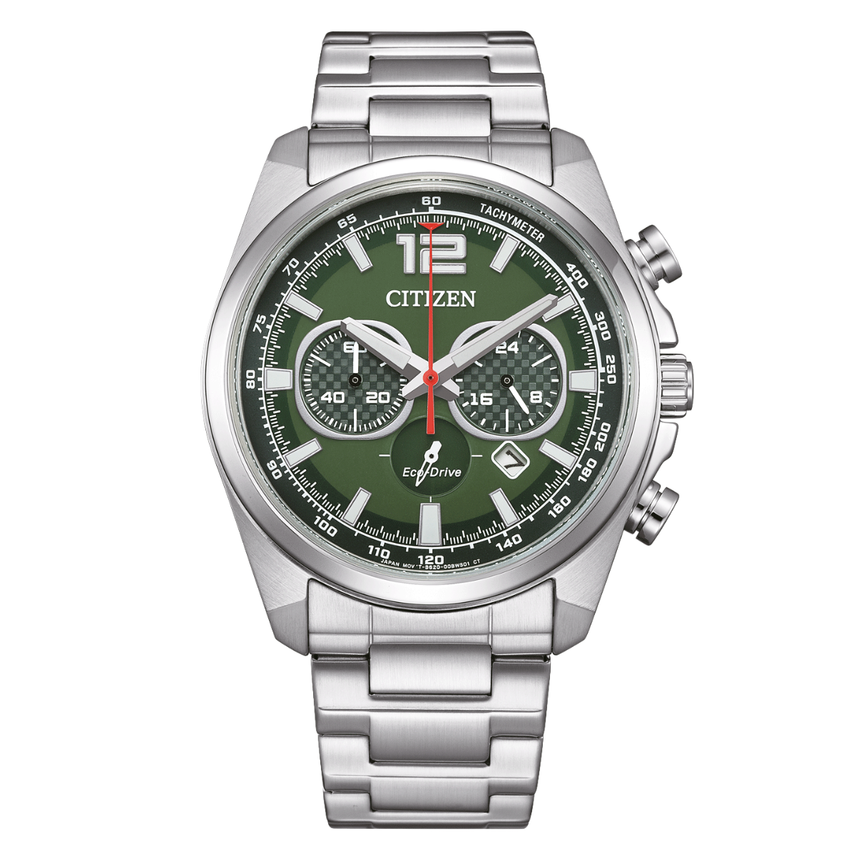 Citizen CA4640-50X Eco-Drive Chronograph: Sporty Green Steel with Arabic Numerals
