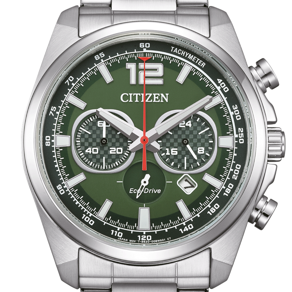 Citizen CA4640-50X Eco-Drive Chronograph: Sporty Green Steel with Arabic Numerals