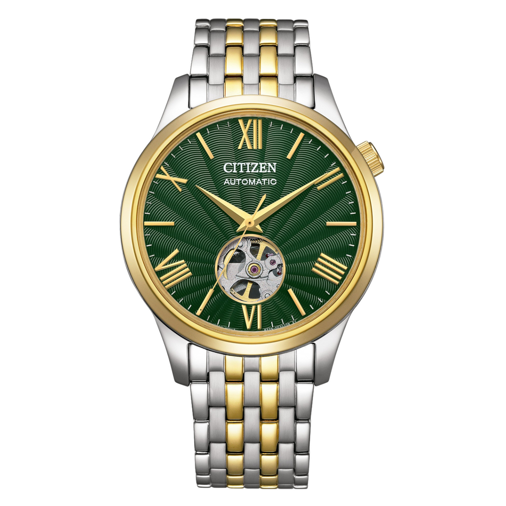 Citizen NH9134-83X Automatic Open Heart Green Dial - StrapSeeker