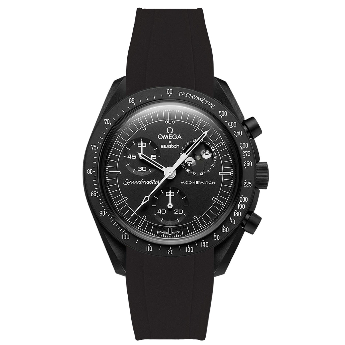 Black Curved End Rubber Watch Straps for Omega x Swatch Moonswatch 