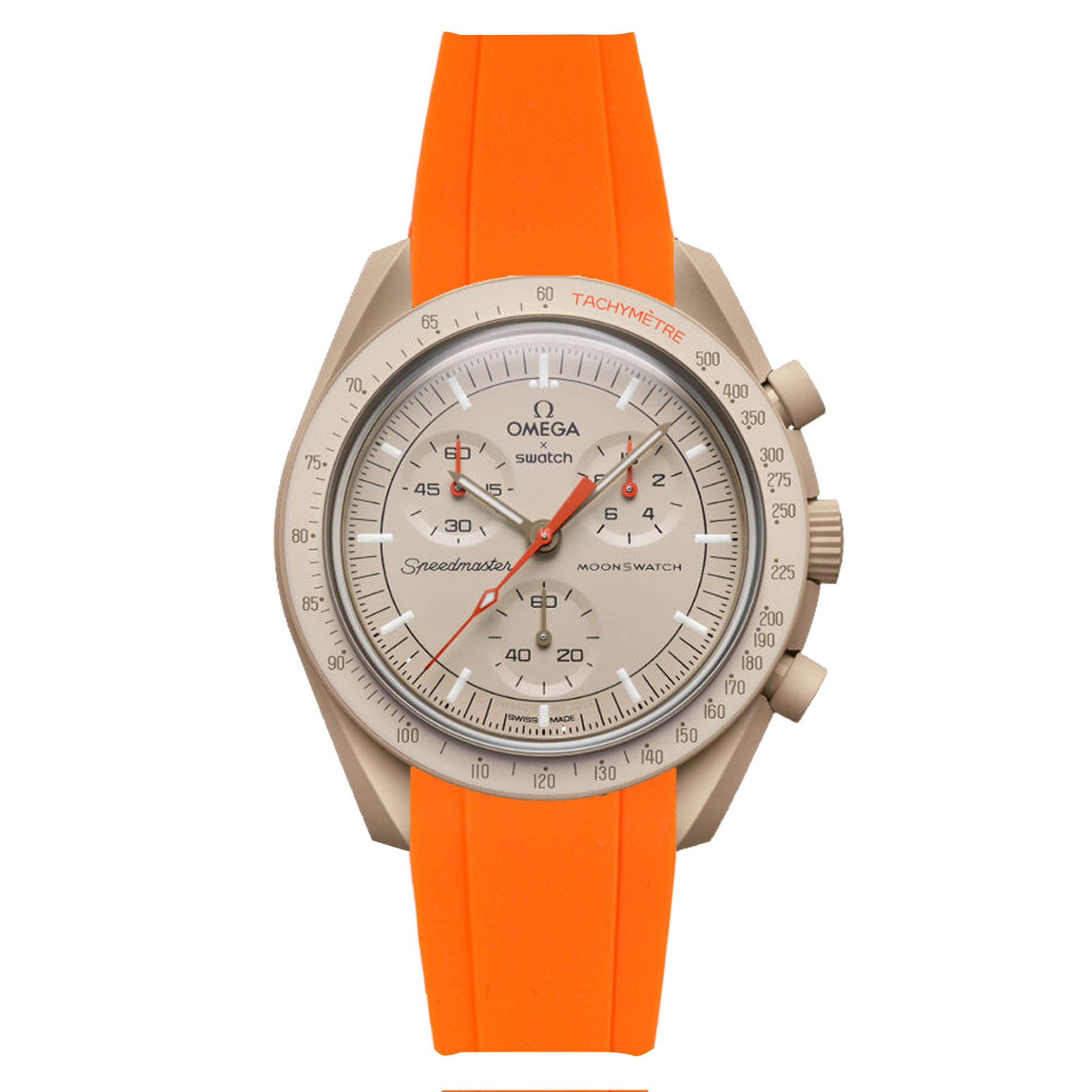 Orange Curved End Rubber Watch Strap | Omega x Swatch Moonswatch ...