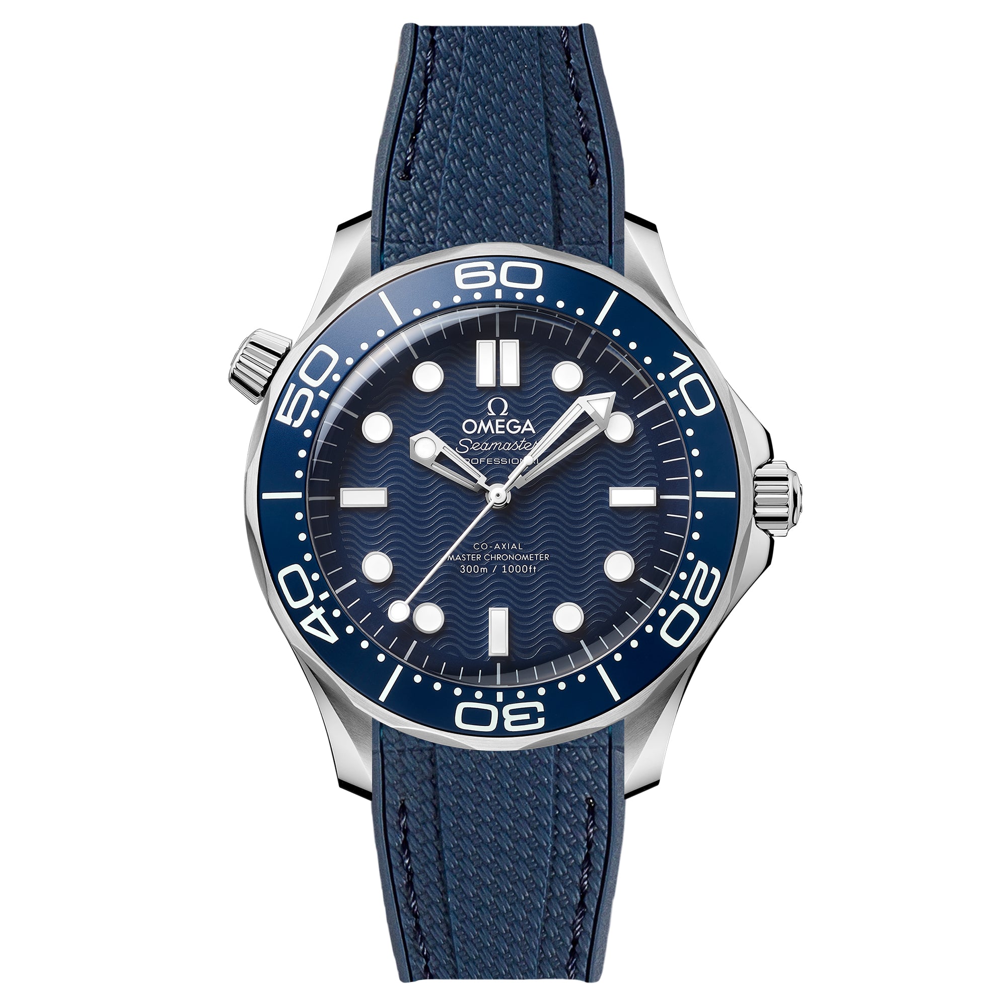 Rubber Strap Omega Blue Strap Watch Navy Textured Curved End