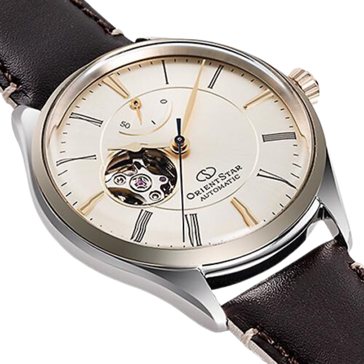 Orient Star RK-AT0201G Classic Semi-Skeleton Automatic Beige Dial Leather Watch