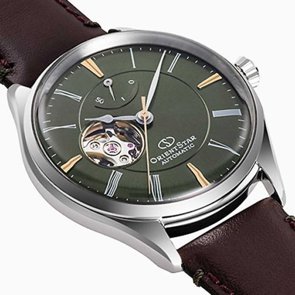 Orient Star RK-AT0202E Classic Semi-Skeleton Automatic Green Dial Leather Watch
