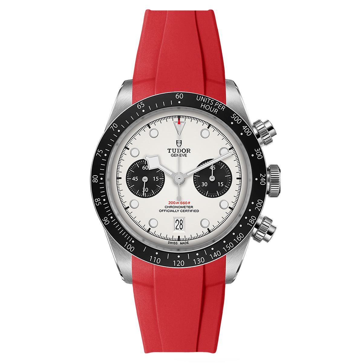 Red Integrated Rubber Watch Band Tudor Black Bay Chrono 22mm