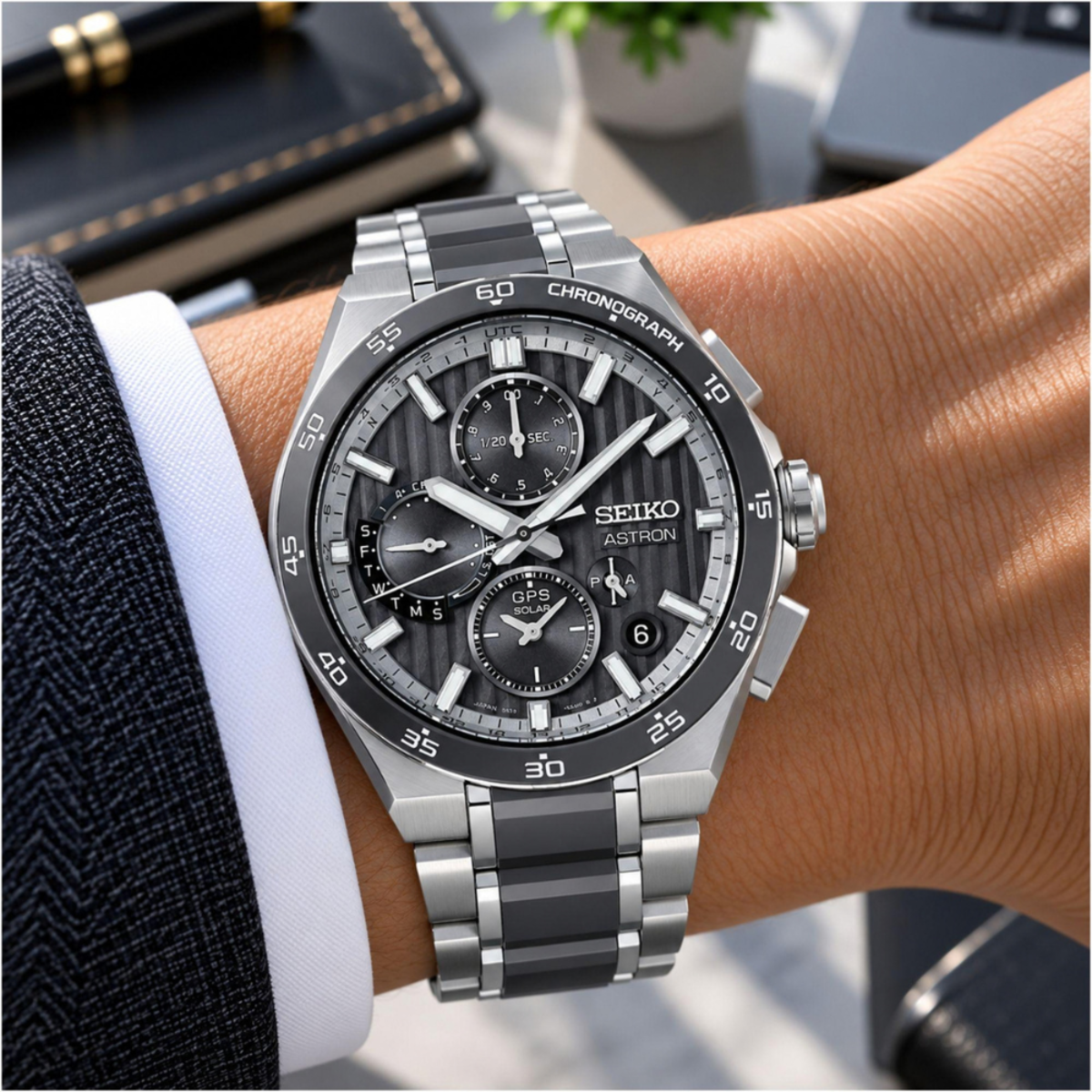 Seiko Astron GPS Solar Titanium Skyline Chronograph Watch HAB007J1