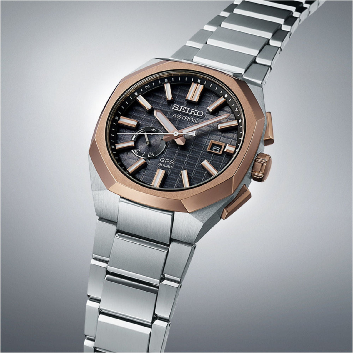 Seiko Astron SSJ014J1 GPS Solar Hexagon Rose Gold Edition Watch