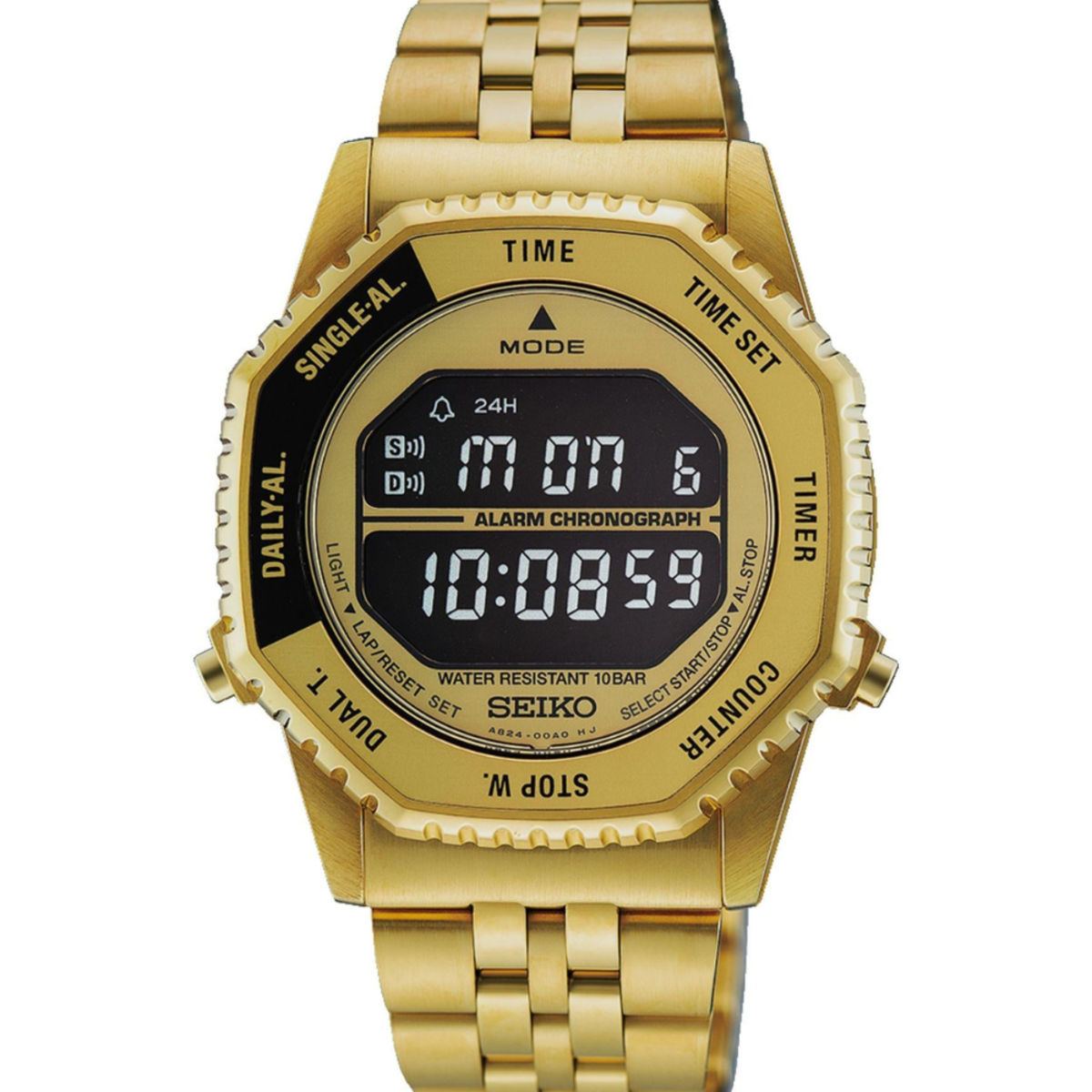 Seiko Rotocall Reissue Gold Tone Digital Watch HFL003P1
