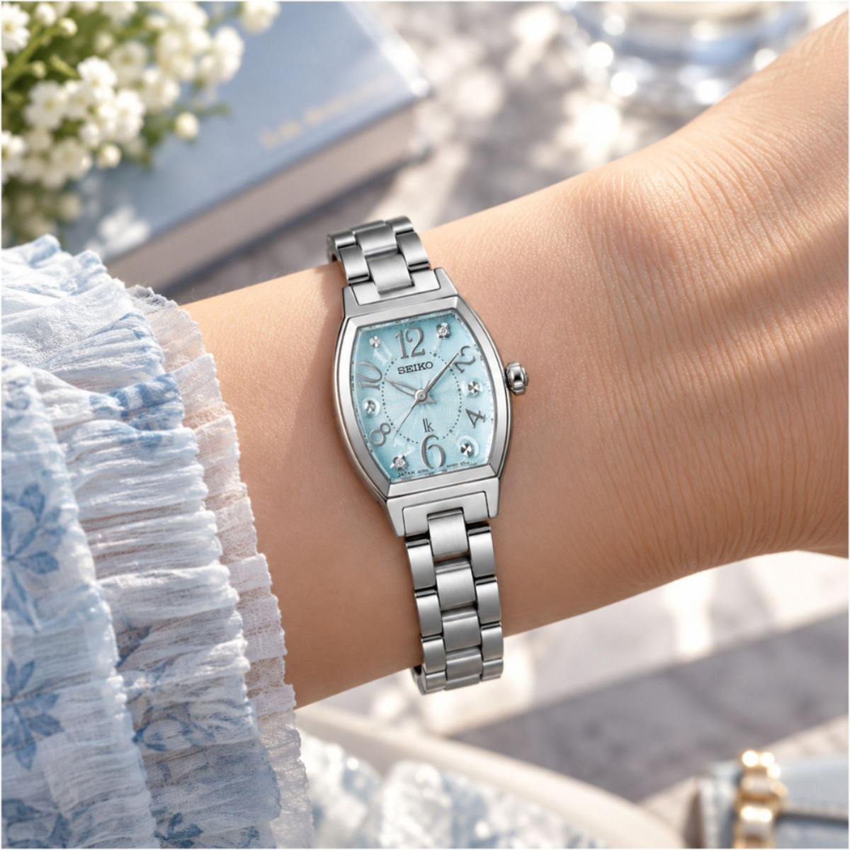 Seiko Lukia | "Happy Blossoms" Ice Blue Diamond Tonneau Women's Watch SSWA011J