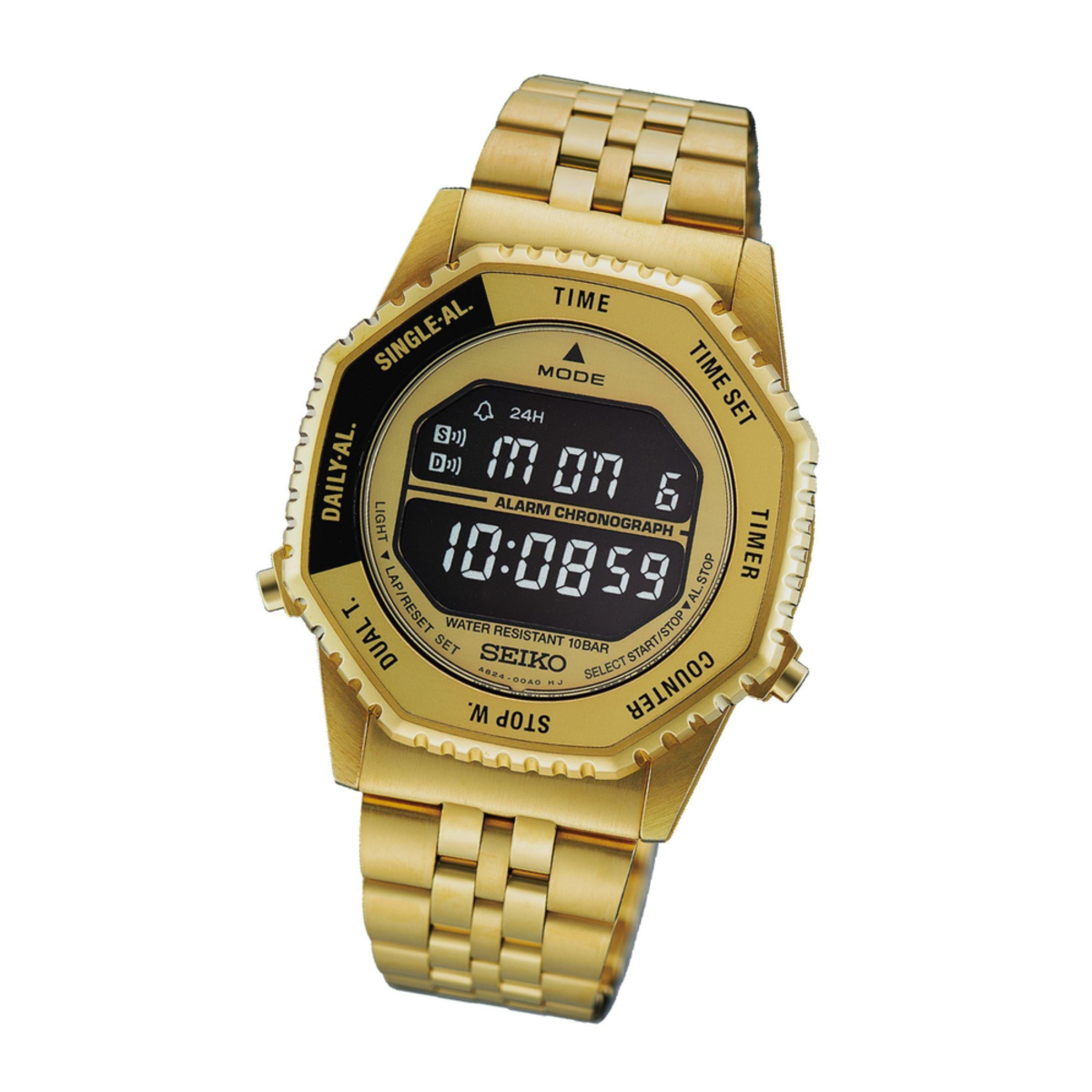 Seiko Rotocall Reissue Gold Tone Digital Watch HFL003P1